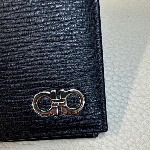 Salvatore Ferragamo Revival Bi-fold Black Textured Wallet